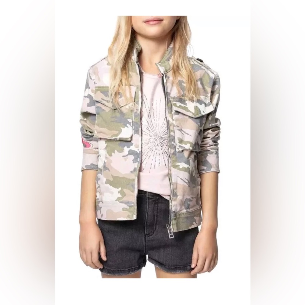 Zadig & Voltaire Girls size 4-5 camouflage zip up jacket